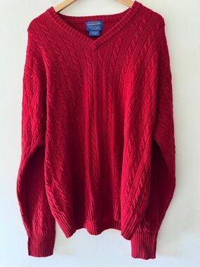 Pendleton Vintage Cable‎ Knit Sweater Red Mens Size Large 100% Lambswool